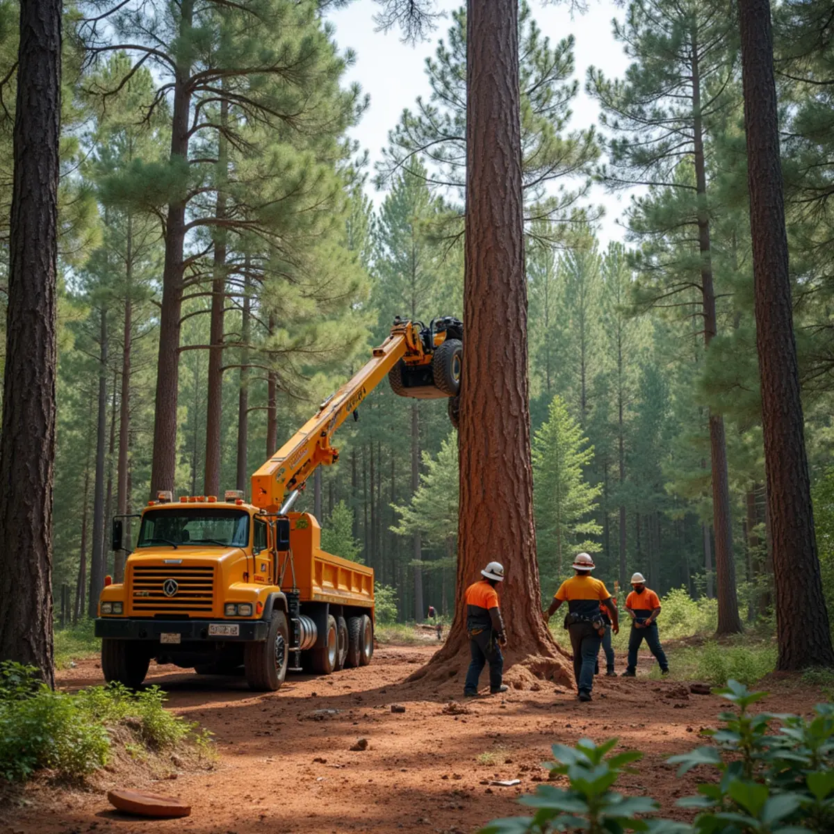 CLT Grapple & Stump crew performing diseased pine & oak removal in Charlotte, NC