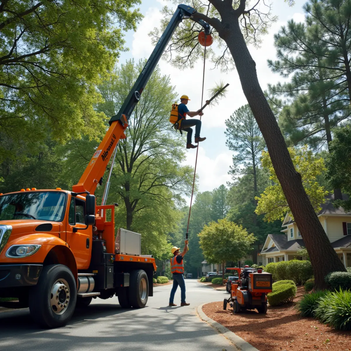 CLT Grapple & Stump crew performing hazardous limb removal in Charlotte, NC