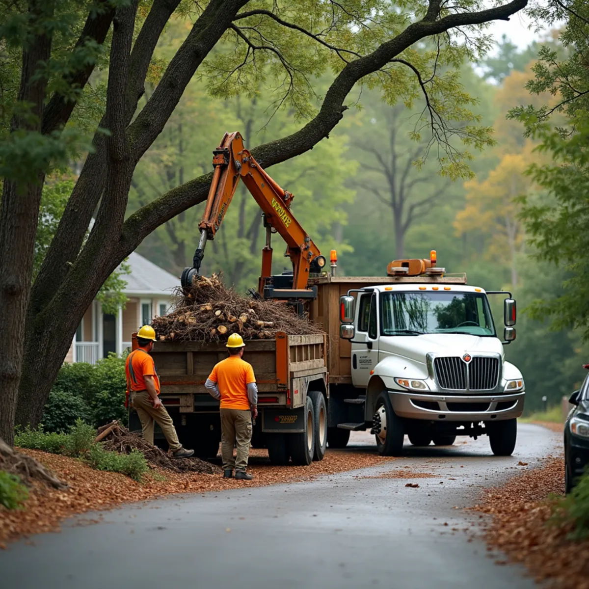 CLT Grapple & Stump crew providing tree service in a Asheville, NC neighborhood