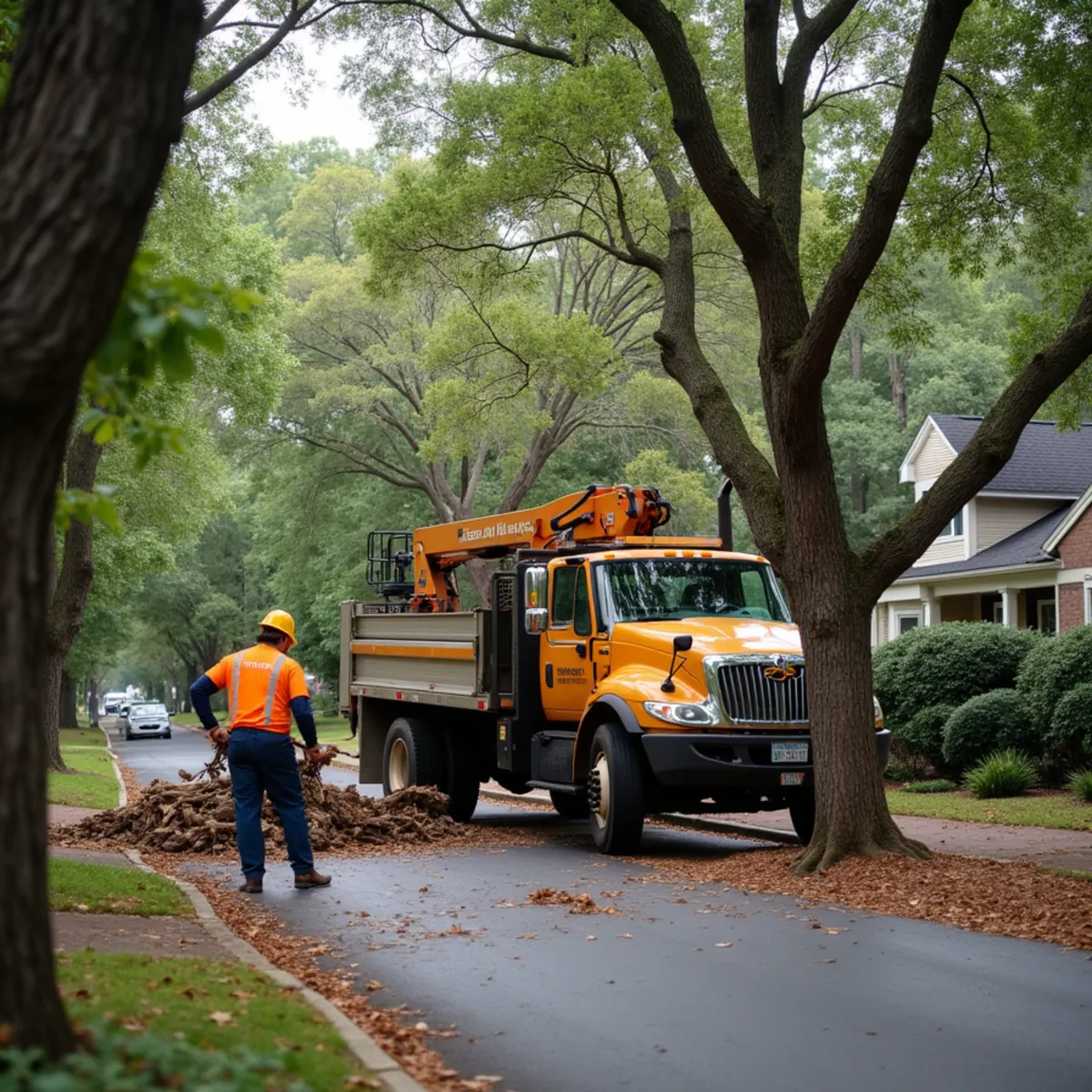 CLT Grapple & Stump crew providing tree service in a Charlotte, NC neighborhood