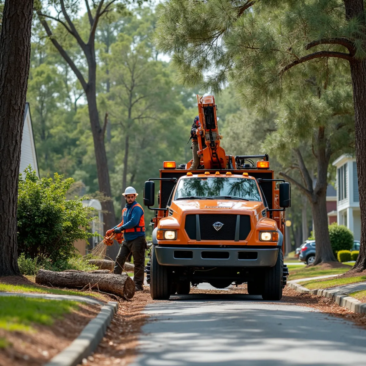 CLT Grapple & Stump crew providing tree service in a Cornelius, NC neighborhood
