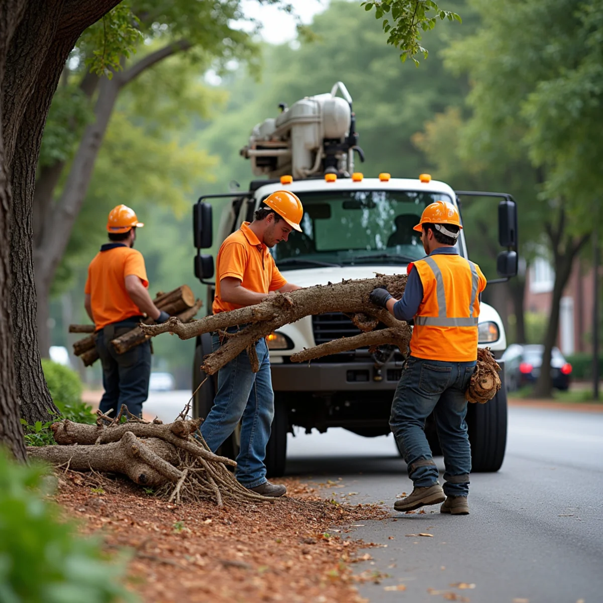 CLT Grapple & Stump crew providing tree service in a Davidson, NC neighborhood