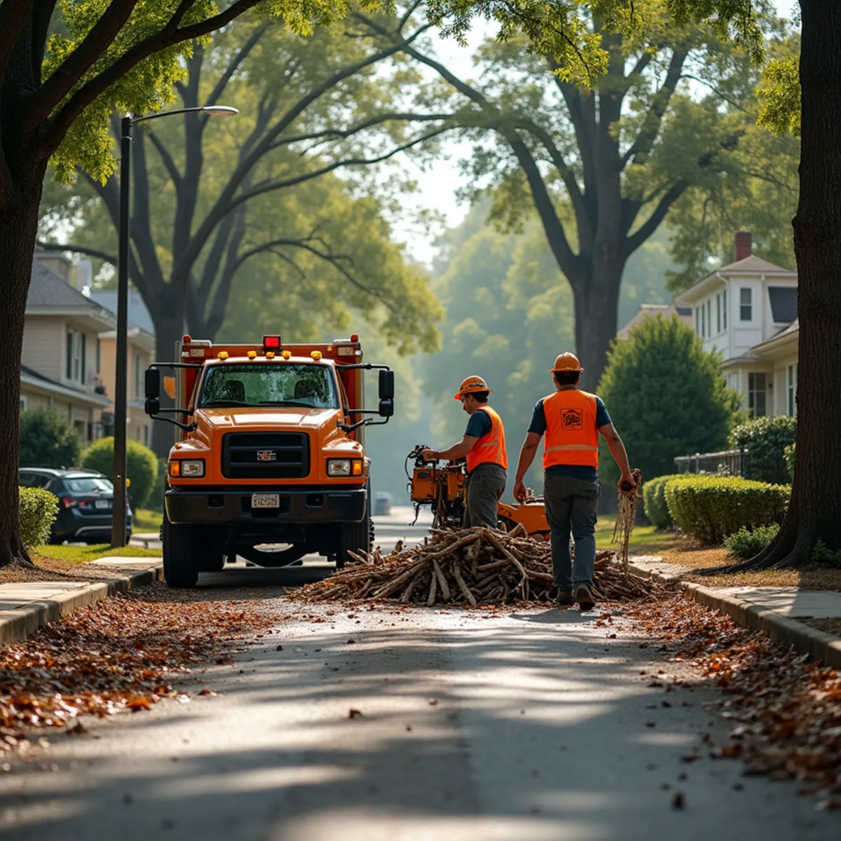 CLT Grapple & Stump crew providing tree service in a Durham, NC neighborhood