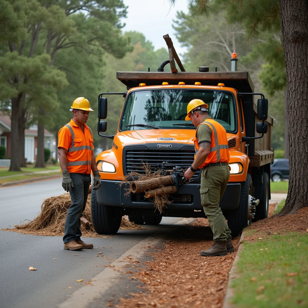 CLT Grapple & Stump crew providing tree service in a Fayetteville, NC neighborhood