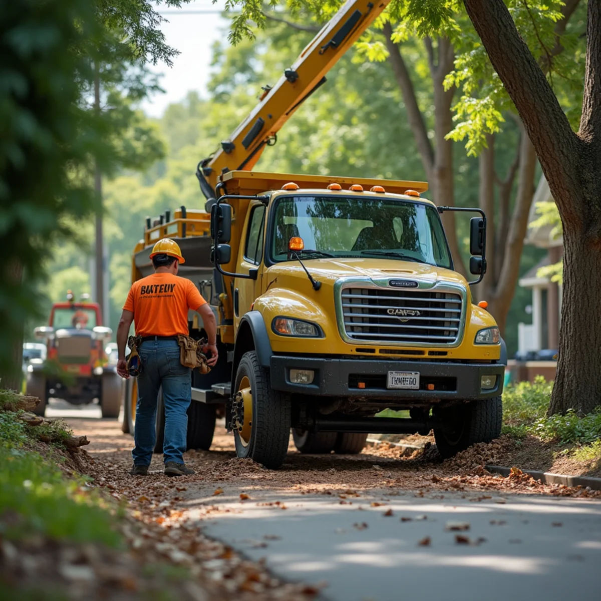 CLT Grapple & Stump crew providing tree service in a Greensboro, NC neighborhood