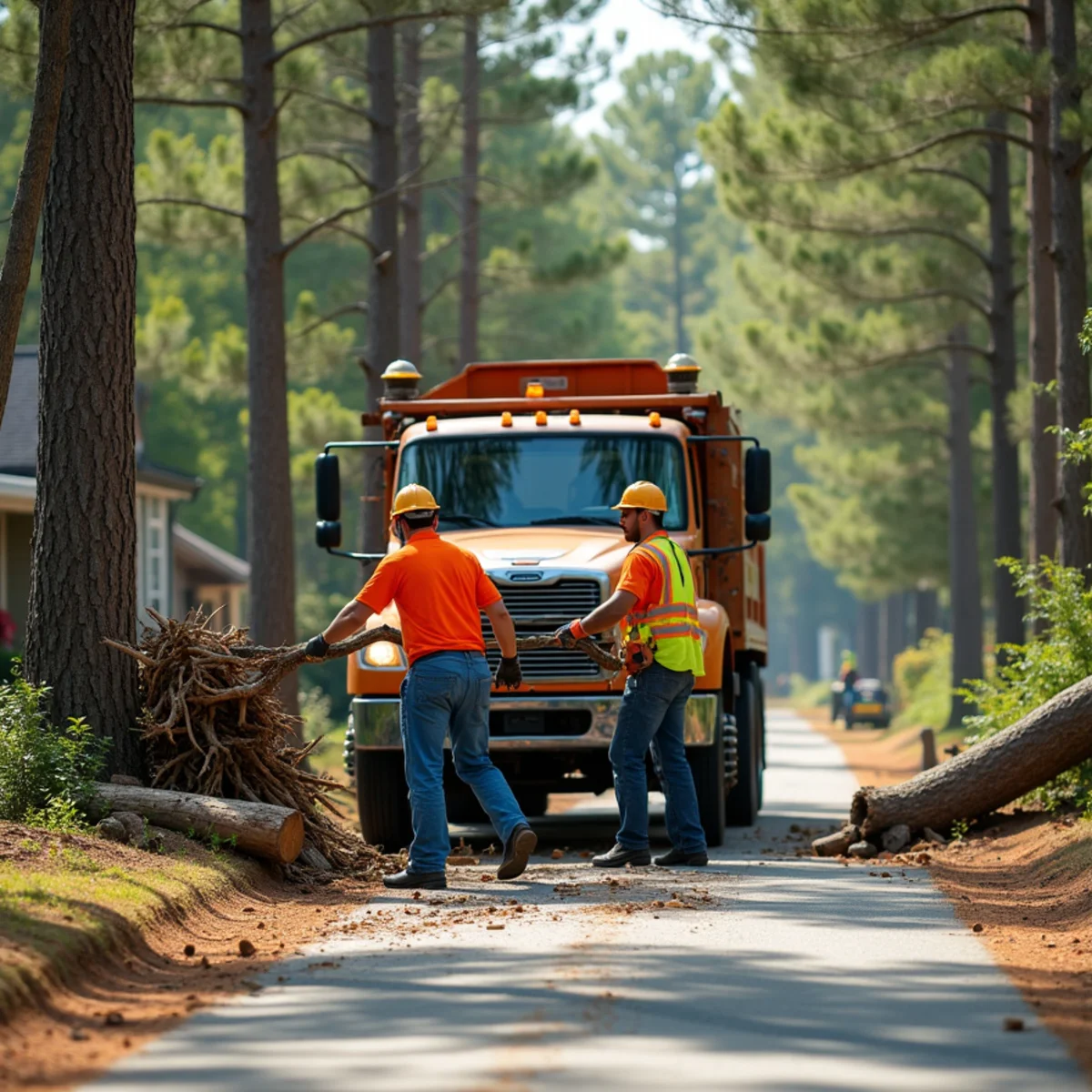 CLT Grapple & Stump crew providing tree service in a Harrisburg, NC neighborhood
