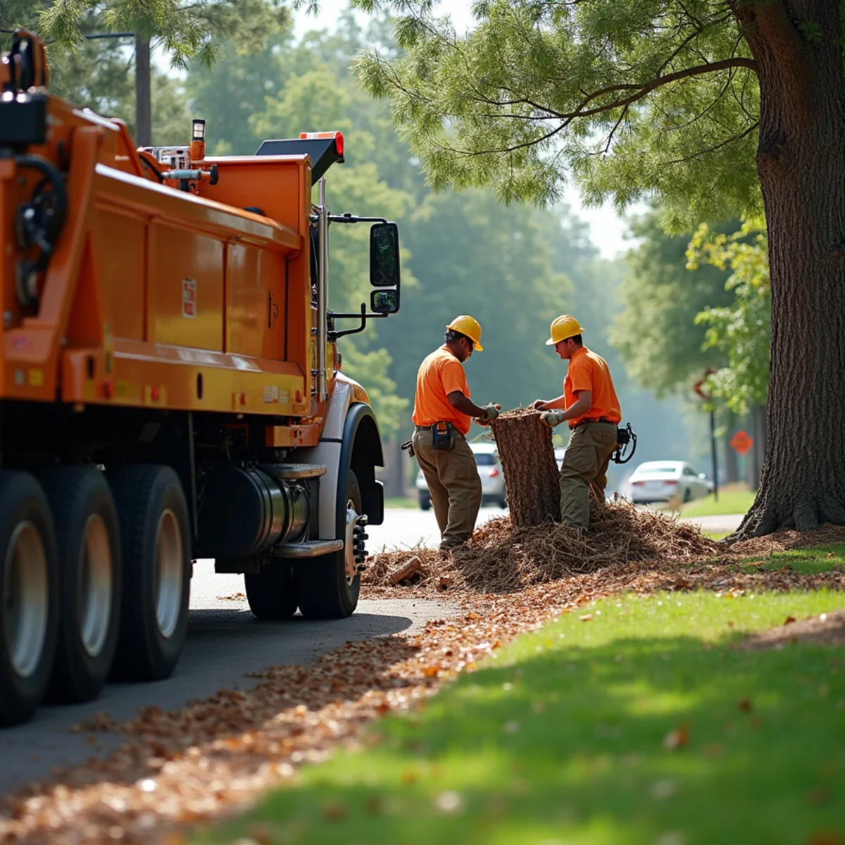 CLT Grapple & Stump crew providing tree service in a Huntersville, NC neighborhood