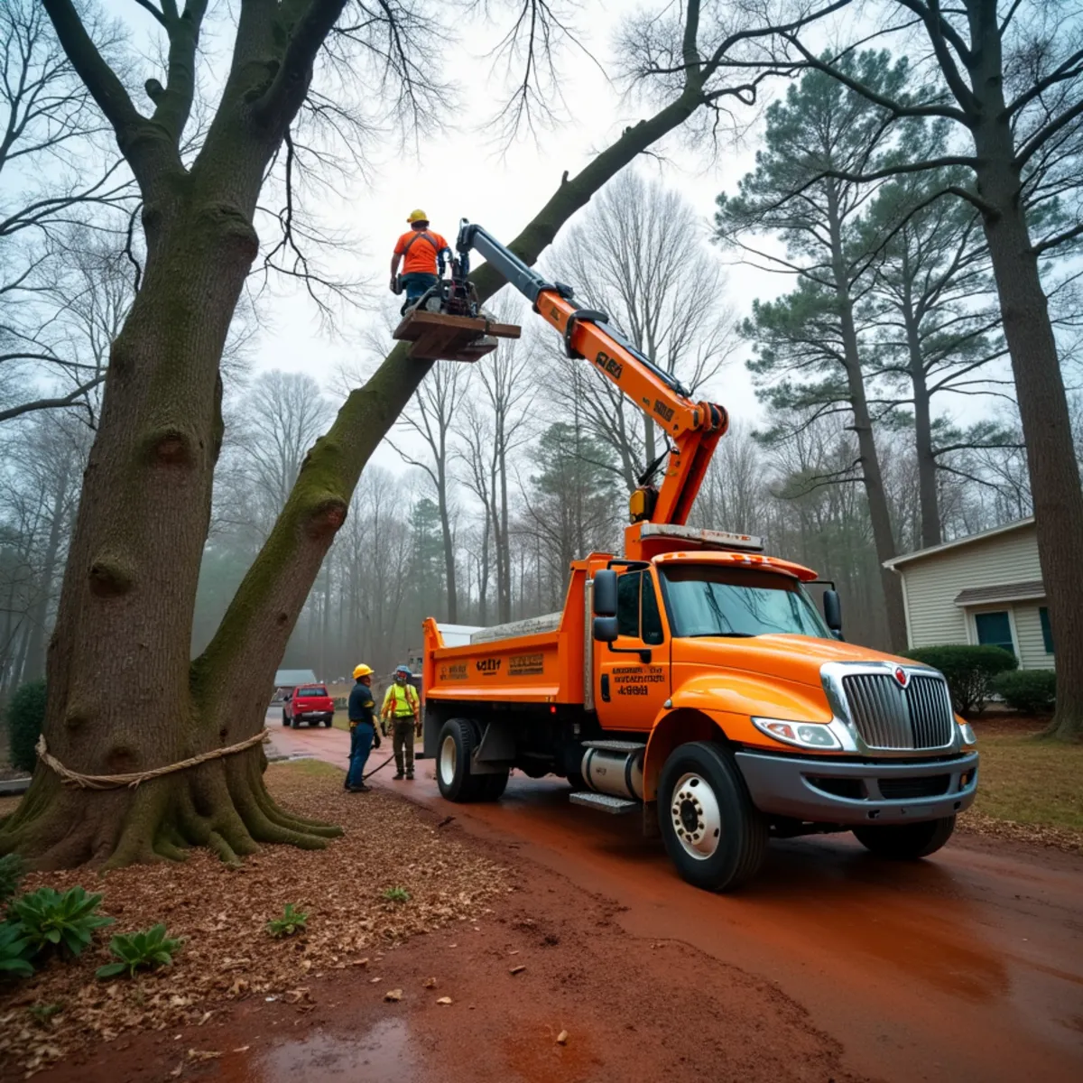 Clearing a storm-damaged pine stand on rolling Davidson County land in Lexington, NC