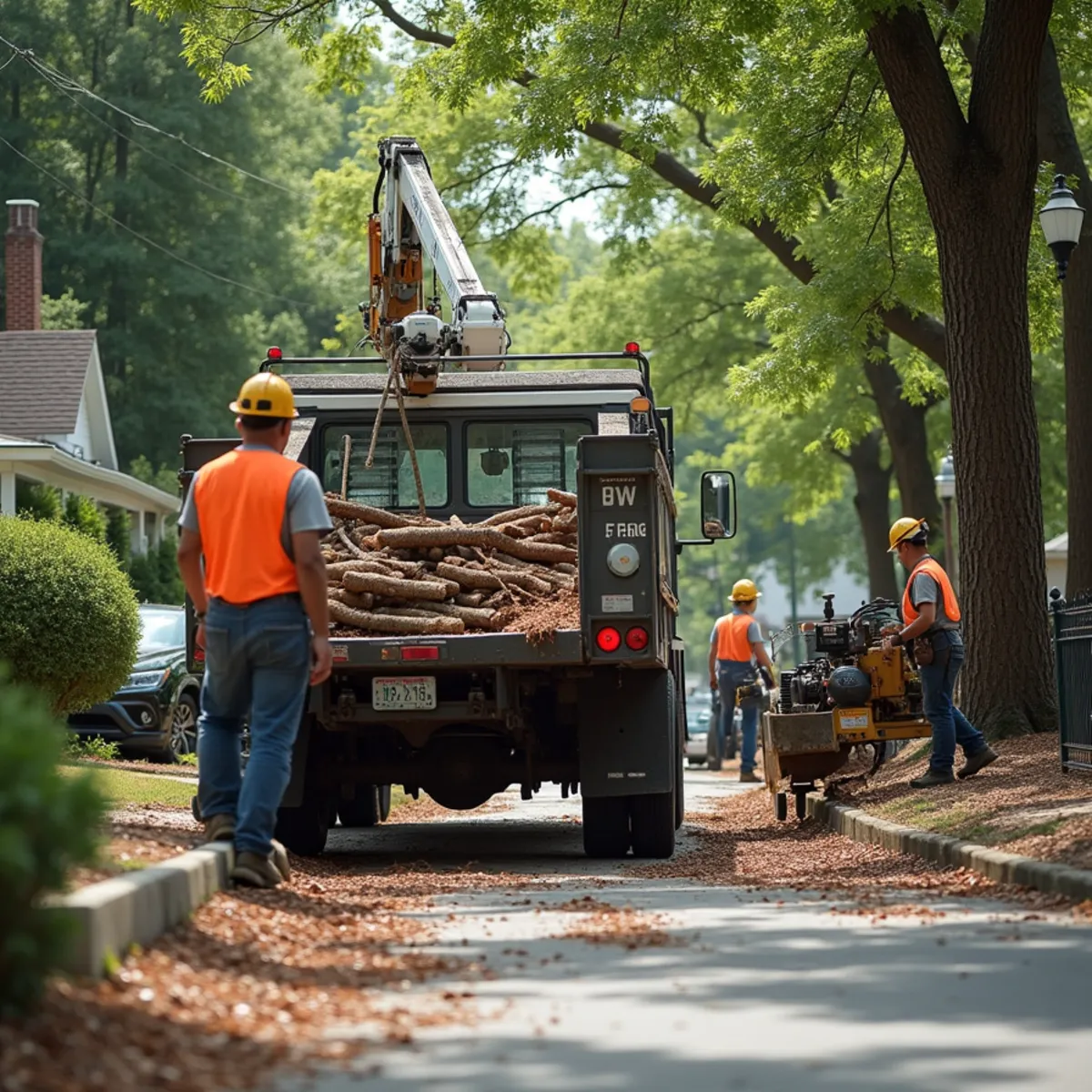 CLT Grapple & Stump crew providing tree service in a Matthews, NC neighborhood