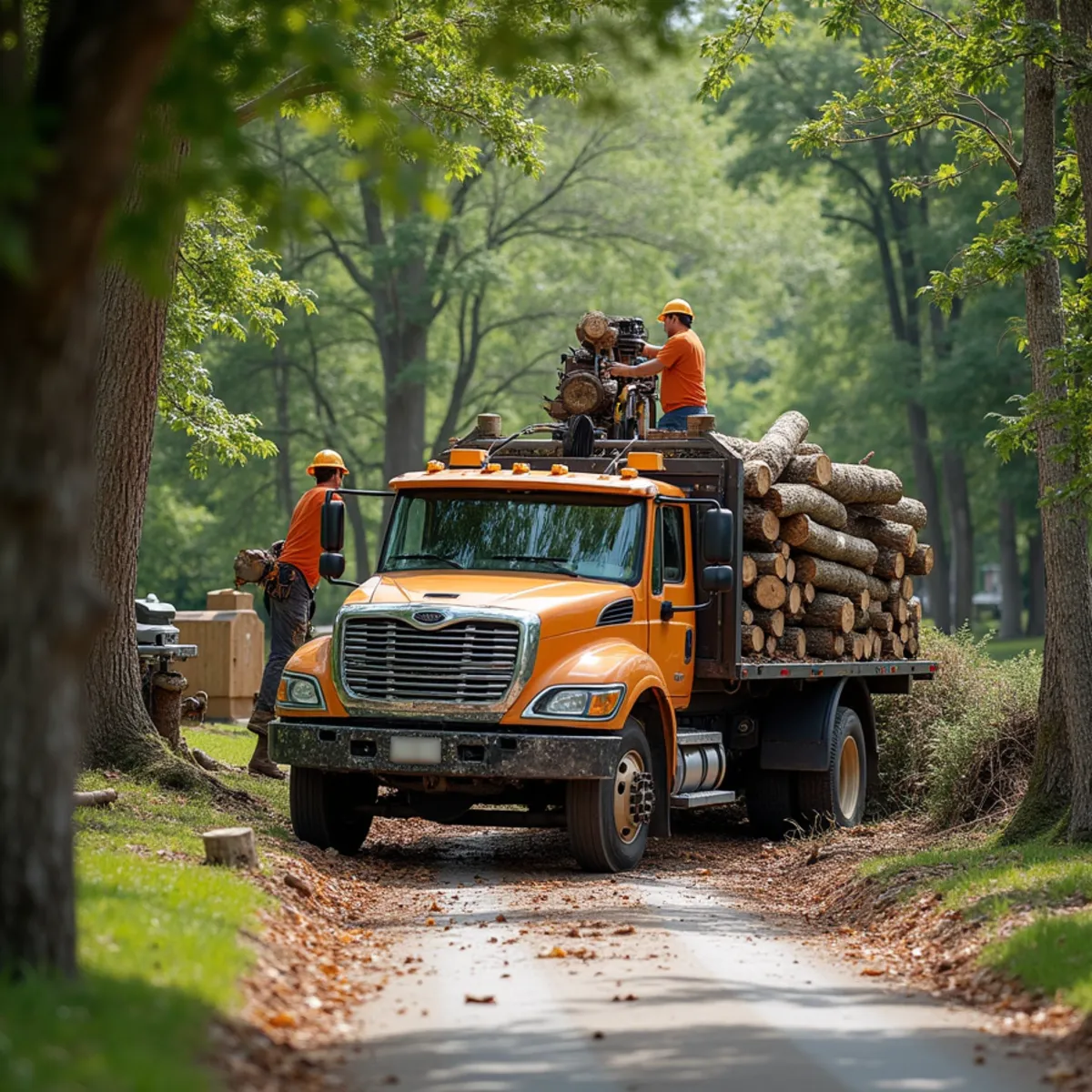CLT Grapple & Stump crew providing tree service in a Morganton, NC neighborhood