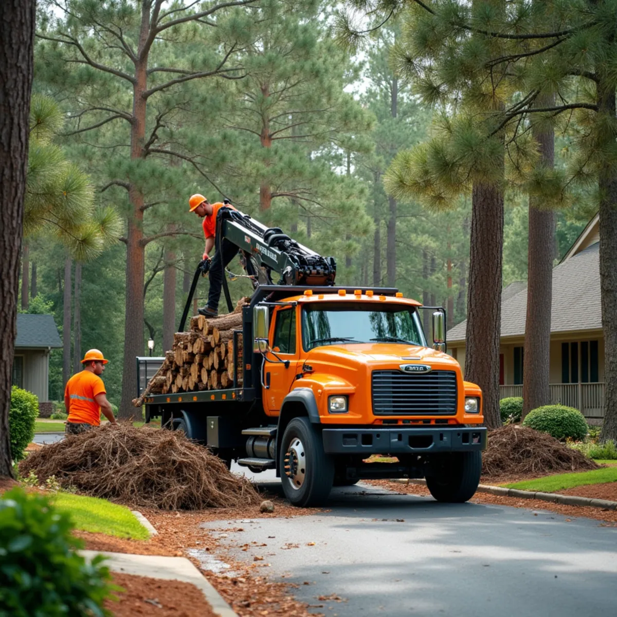 CLT Grapple & Stump crew providing tree service in a Pinehurst, NC neighborhood