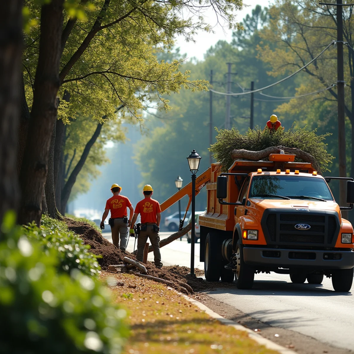 CLT Grapple & Stump crew providing tree service in a Pineville, NC neighborhood