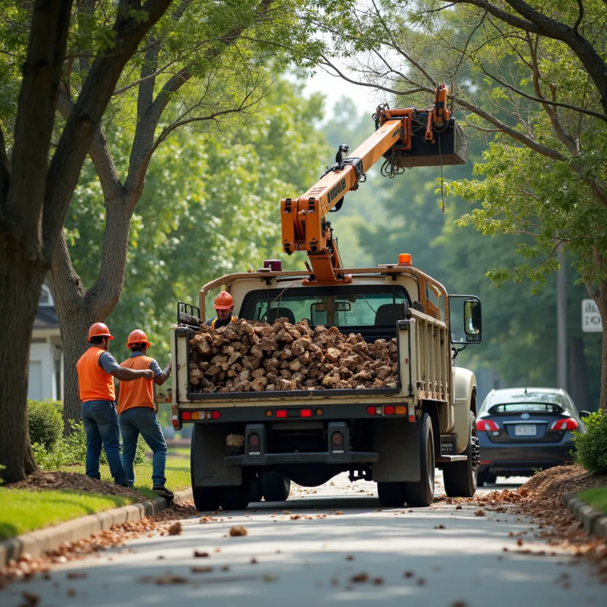 CLT Grapple & Stump crew providing tree service in a Raleigh, NC neighborhood