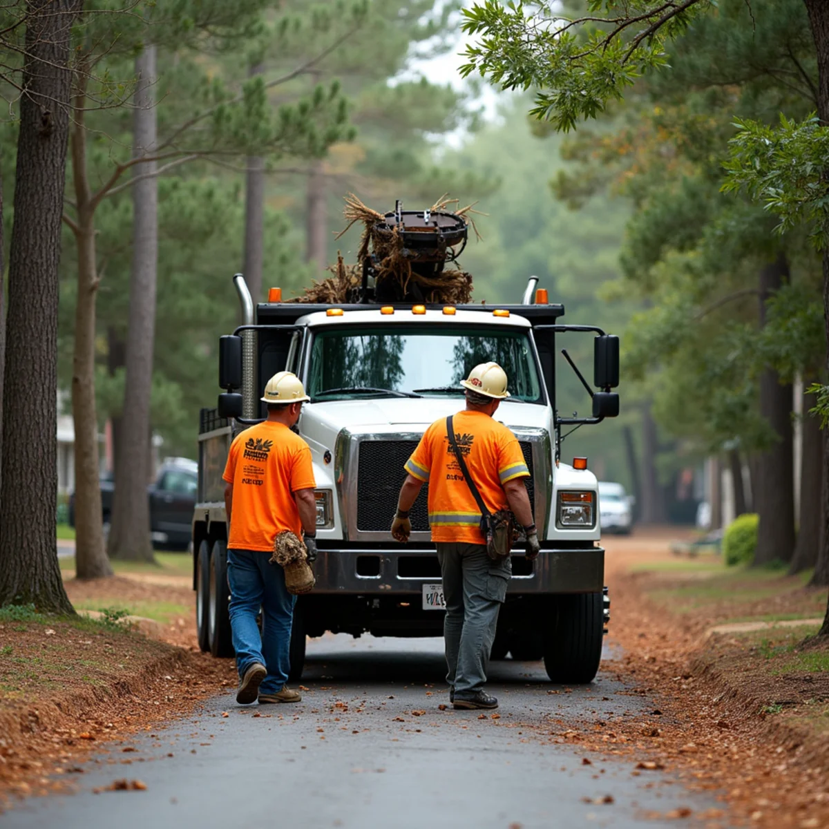 CLT Grapple & Stump crew providing tree service in a Stallings, NC neighborhood