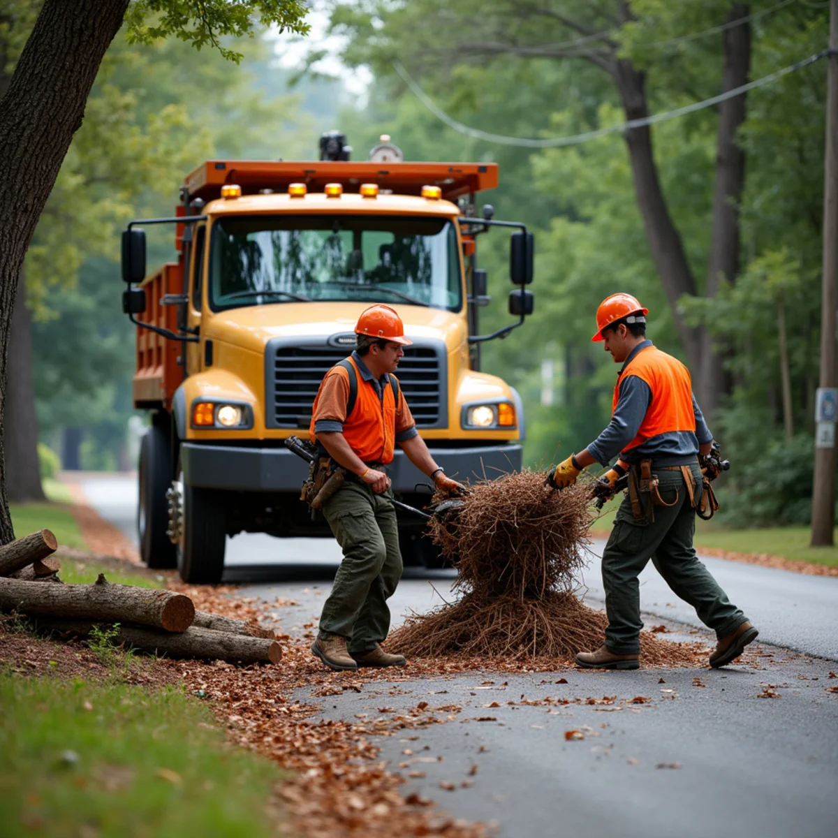 CLT Grapple & Stump crew providing tree service in a Stanley, NC neighborhood