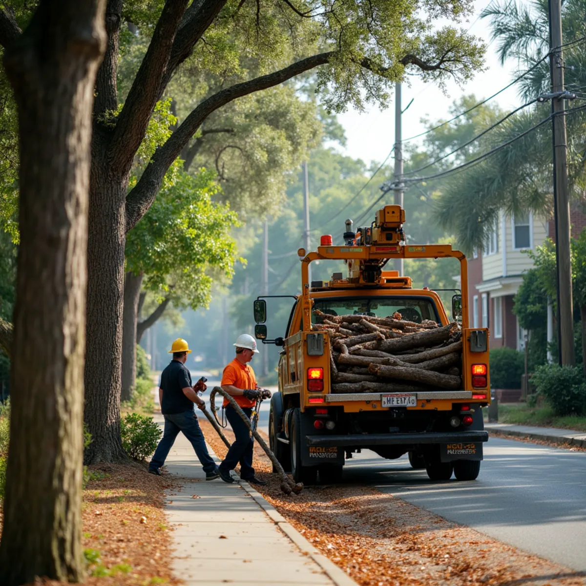 CLT Grapple & Stump crew providing tree service in a Wilmington, NC neighborhood