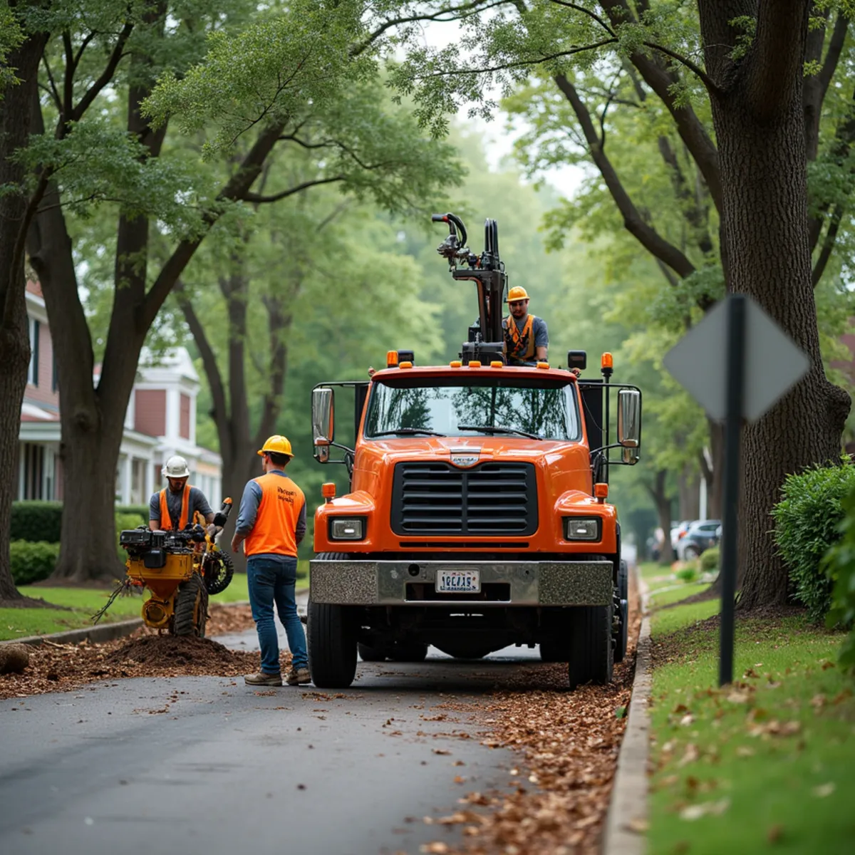 CLT Grapple & Stump crew providing tree service in a Winston-Salem, NC neighborhood