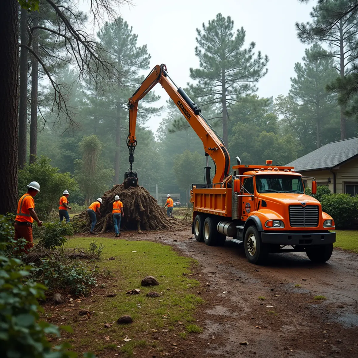 CLT Grapple & Stump crew performing storm damage tree cleanup in Charlotte, NC